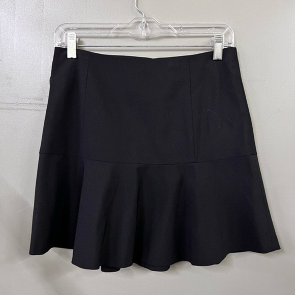 NWT THEORY Gida mini flare wool skirt black ruffled hem size‎ 2